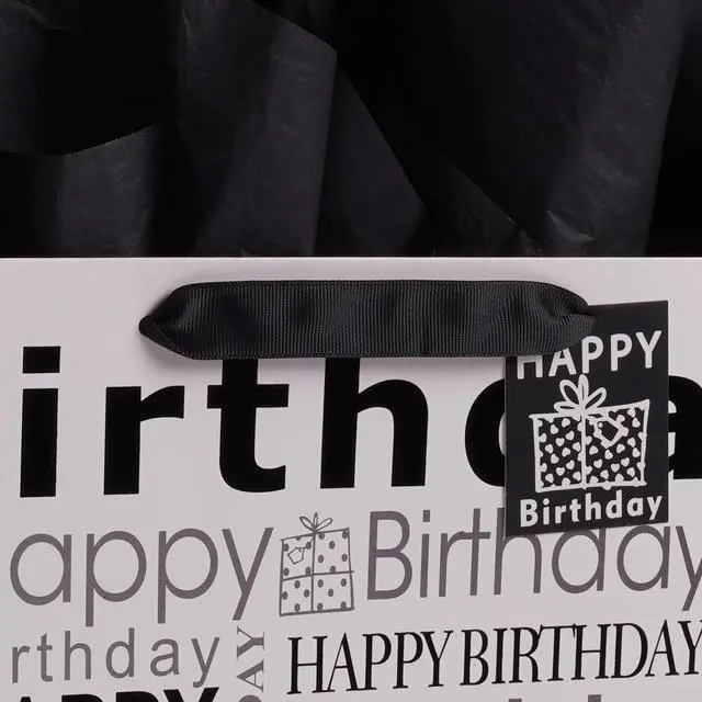 Alt view image 6 of 7 - JWSCYSY 1Pcs White and Black Large Gift Bags with Tissue Paper, Happy Bithday Gift Bag for Men Women Birthday - 12.6" x 10.25" x 4.7".