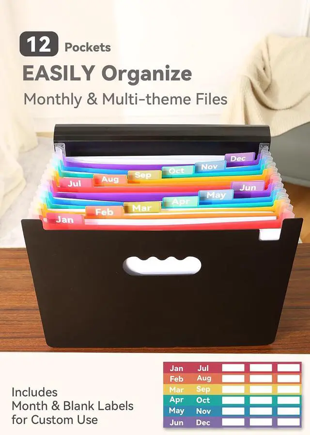 Alt view image 2 of 6 - SortRax Monthly 12-Pocket Accordion File Organizer, Letter/A4 Size, Black