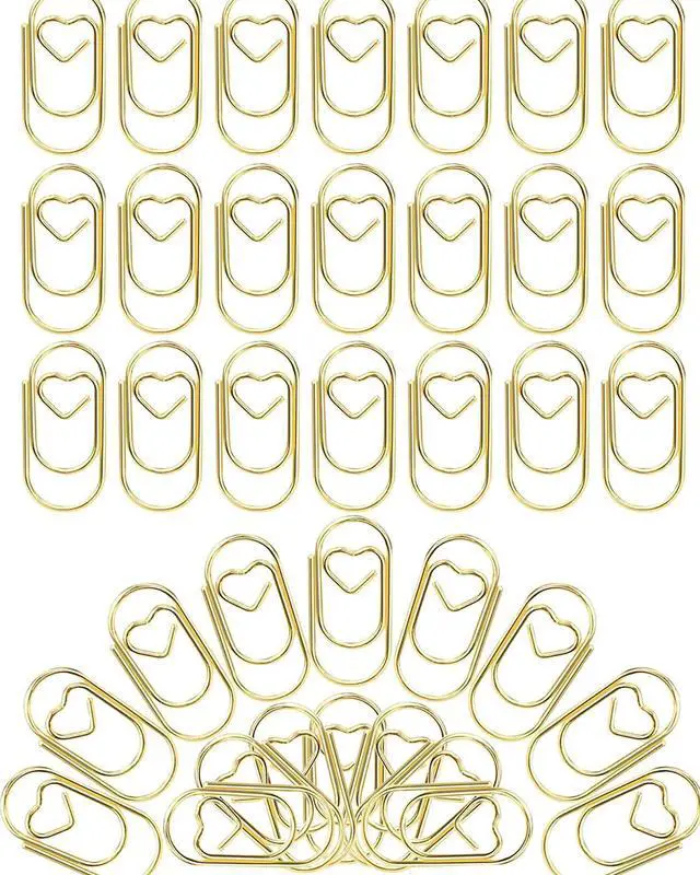 Main image of 100 Pack Gold Love Heart Shaped Paper Clips, 0.8inch Small Paper Clips for Funny, Small Mini Paperclips Paper Clamps for Office School Home Desk Organizers
