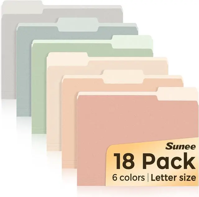 Main image of SUNEE File Folders, 18 Pack Manilla Folders 8.5 x 11, Colored Folder Office Organization Home School Folders for Documents Files Paper, 6 Pastel Colors