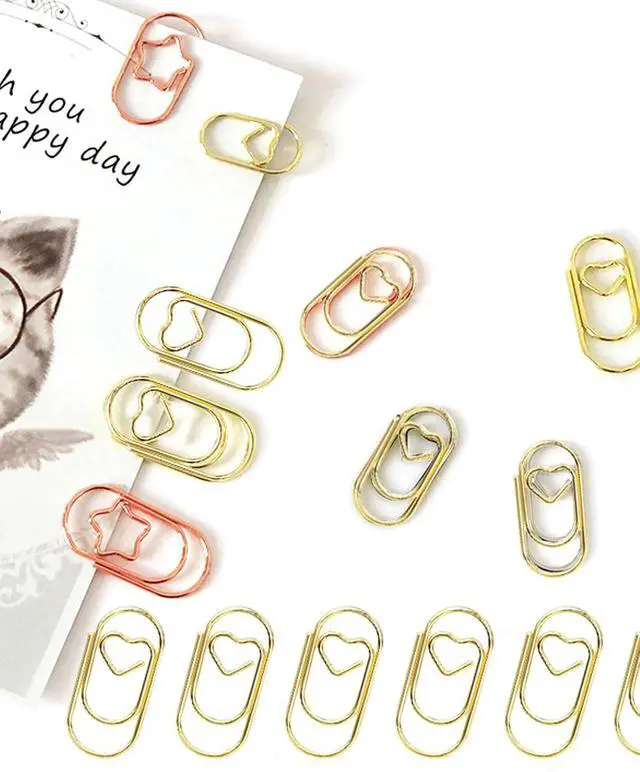 Alt view image 7 of 7 - 100 Pack Gold Love Heart Shaped Paper Clips, 0.8inch Small Paper Clips for Funny, Small Mini Paperclips Paper Clamps for Office School Home Desk Organizers