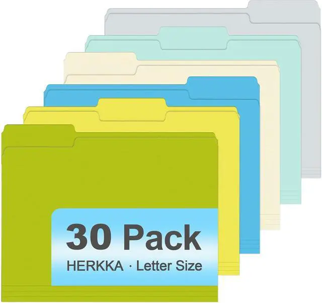 Main image of File Folder, HERKKA 30 Pack 1/3 Cut Tab File Folders, Letter Size, Assorted 6 Colors, Colored File Folders Designed for Office and Classroom Use