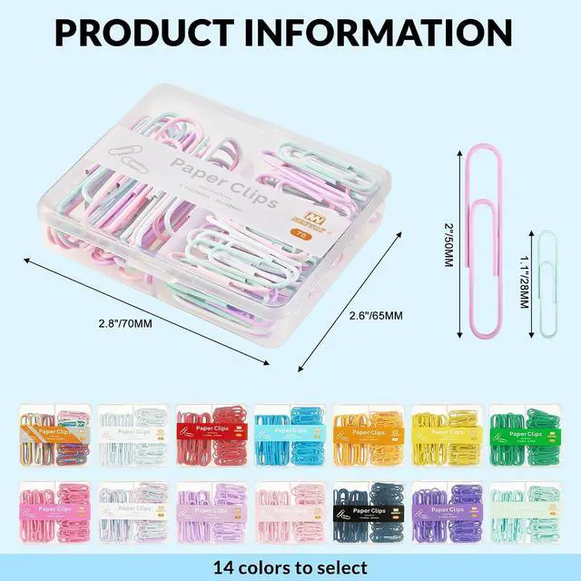 Alt view image 2 of 6 - NEEWAY Colorful Paper Clips Assorted Sizes, Small and Large Paperclips, 210 Count, 3 Pack of 70 (Light Multicolor)