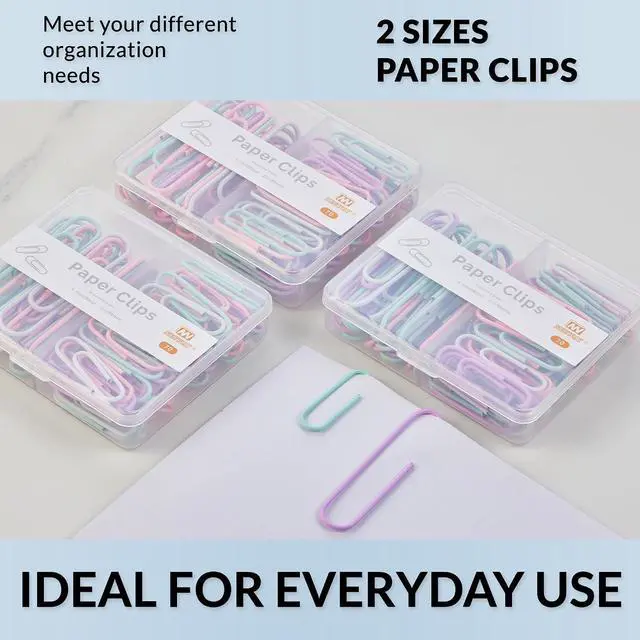 Alt view image 6 of 6 - NEEWAY Colorful Paper Clips Assorted Sizes, Small and Large Paperclips, 210 Count, 3 Pack of 70 (Light Multicolor)