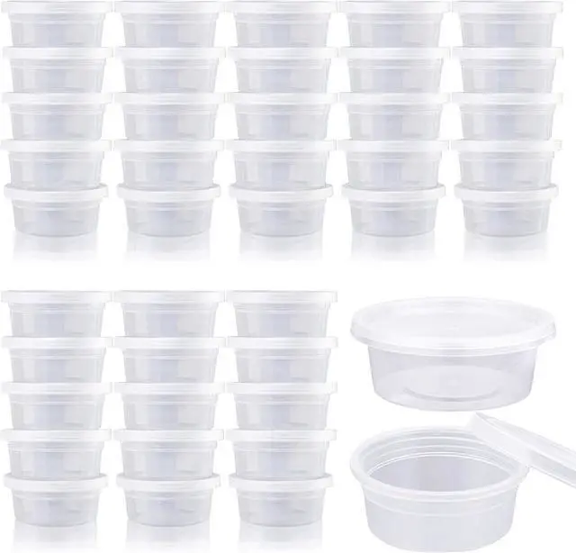 Main image of Augshy Small Slime Containers With Lids, 50 Pack Hawaiian Shaved Ice Mold Jello Shot Cups Condiment Containers Plastic Portion Cups with Lids for Salad Dressing Food Storage Containers (2 oz)