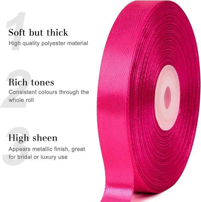 Alt view image 4 of 7 - Hot Pink Satin Ribbon, 1/2 Inch, 50 Yards
