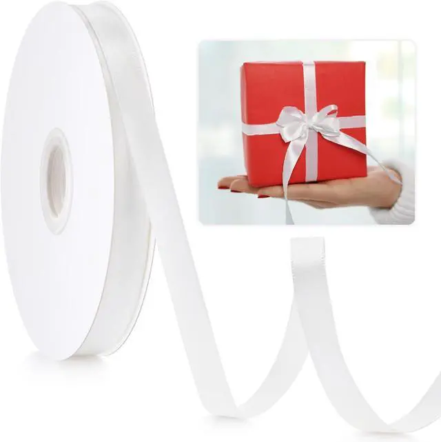 Main image of White Ribbon 3/8", Ribbon for Gift Wrapping Flower Bouquet Crafts Bow Leis Hair, Satin Fabric Ribbons for Bridal Wedding Party Decoration Every Holiday 50 Yards