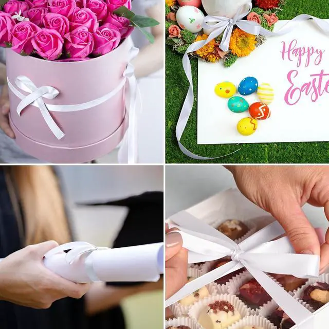 Alt view image 4 of 4 - White Ribbon 3/8", Ribbon for Gift Wrapping Flower Bouquet Crafts Bow Leis Hair, Satin Fabric Ribbons for Bridal Wedding Party Decoration Every Holiday 50 Yards