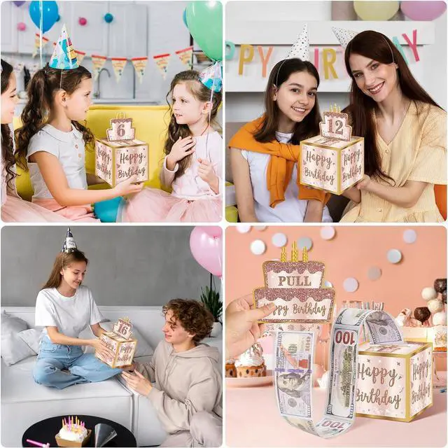 Alt view image 2 of 6 - Turypaty Happy Birthday Money Gift Box with DIY Ages, Party Cash Gift Girls