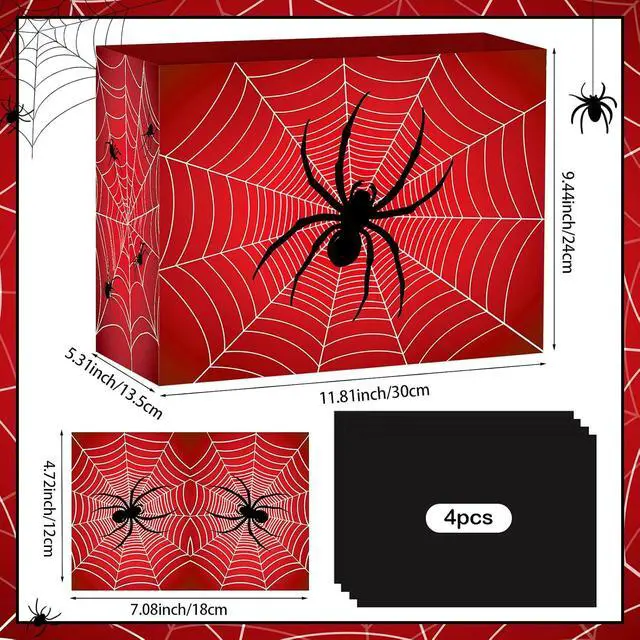 Alt view image 2 of 7 - Hooqict Spider Birthday Gift Bag with Handles, Wrapping Paper, Greeting Card for Boys Kids Men Goodie Treat Party Gift Box Black Red Spider Web Birthday Decorations Halloween Bag