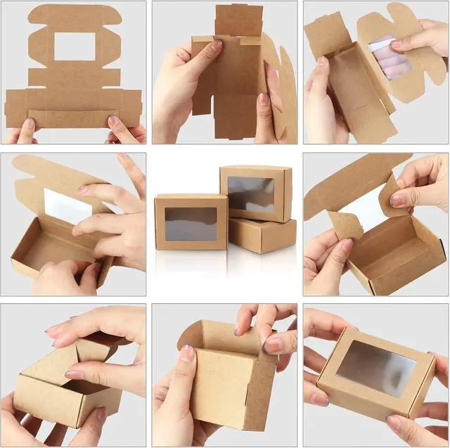 Alt view image 5 of 7 - BadenBach 50 Pack Mini Kraft Boxes with Clear Window, 3.3"x2.3"x1.2", Brown