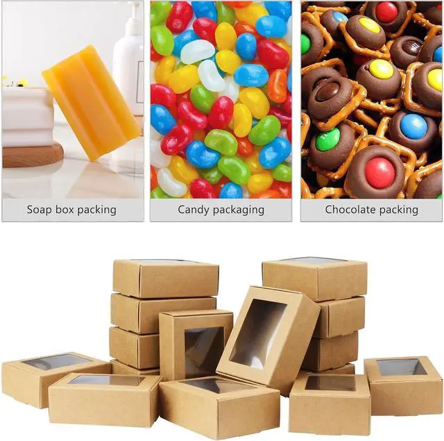 Alt view image 6 of 7 - BadenBach 50 Pack Mini Kraft Boxes with Clear Window, 3.3"x2.3"x1.2", Brown