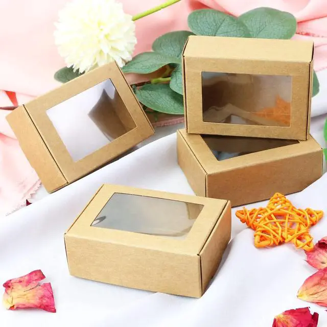 Alt view image 7 of 7 - BadenBach 50 Pack Mini Kraft Boxes with Clear Window, 3.3"x2.3"x1.2", Brown