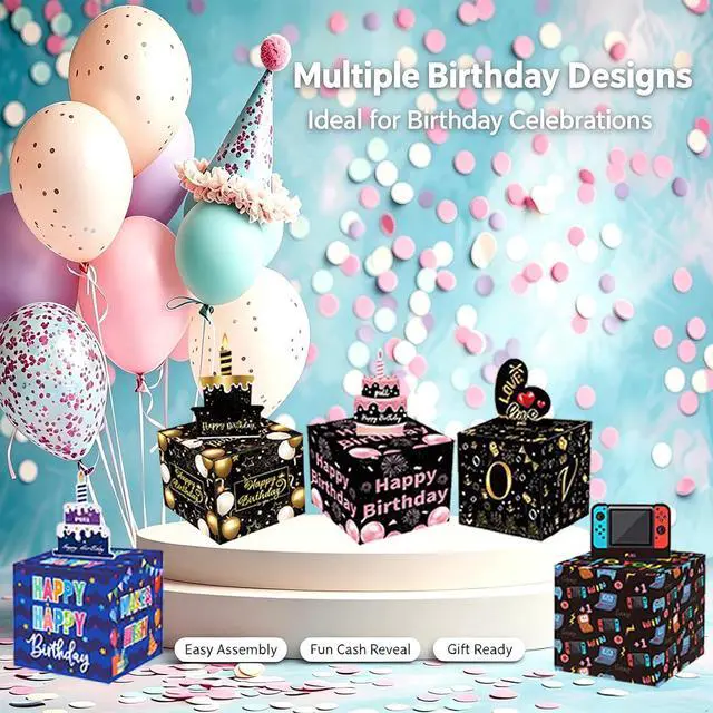 Alt view image 4 of 7 - Rxwstt Birthday Money Box for Cash, Money Roll Gift Box for Cake Pull Out Kit with Cards Money as Money Bouquet, Surprise Birthday Money Pull Box Explosion for All Age Group with Instruction Book