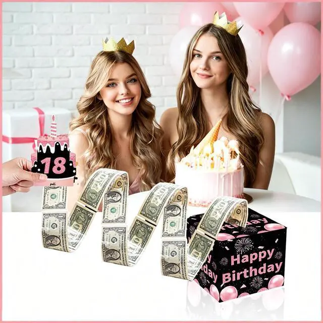 Alt view image 5 of 7 - Rxwstt Birthday Money Box for Cash, Money Roll Gift Box for Cake Pull Out Kit with Cards Money as Money Bouquet, Surprise Birthday Money Pull Box Explosion for All Age Group with Instruction Book