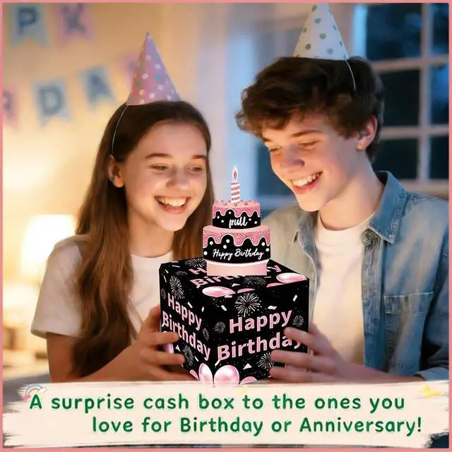Alt view image 6 of 7 - Rxwstt Birthday Money Box for Cash, Money Roll Gift Box for Cake Pull Out Kit with Cards Money as Money Bouquet, Surprise Birthday Money Pull Box Explosion for All Age Group with Instruction Book