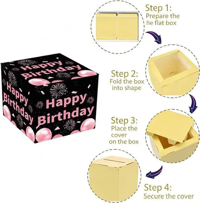 Alt view image 7 of 7 - Rxwstt Birthday Money Box for Cash, Money Roll Gift Box for Cake Pull Out Kit with Cards Money as Money Bouquet, Surprise Birthday Money Pull Box Explosion for All Age Group with Instruction Book