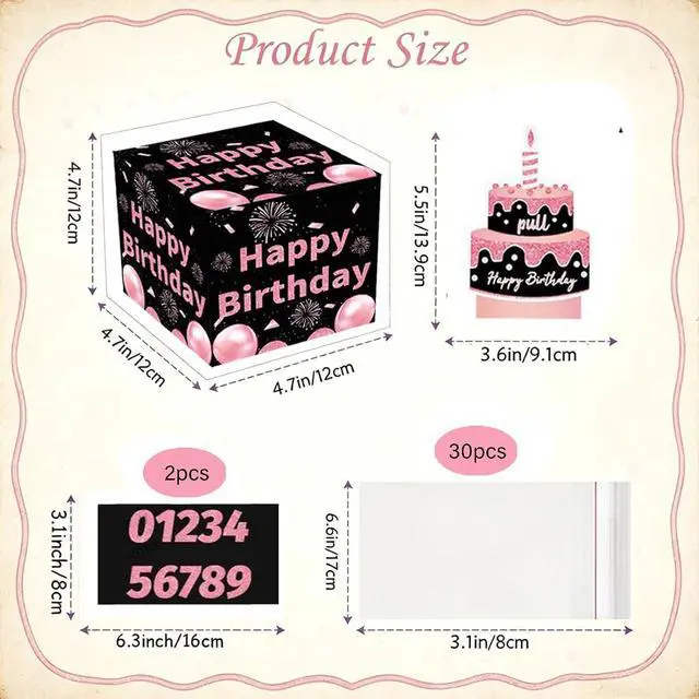 Alt view image 3 of 7 - Rxwstt Birthday Money Box for Cash, Money Roll Gift Box for Cake Pull Out Kit with Cards Money as Money Bouquet, Surprise Birthday Money Pull Box Explosion for All Age Group with Instruction Book