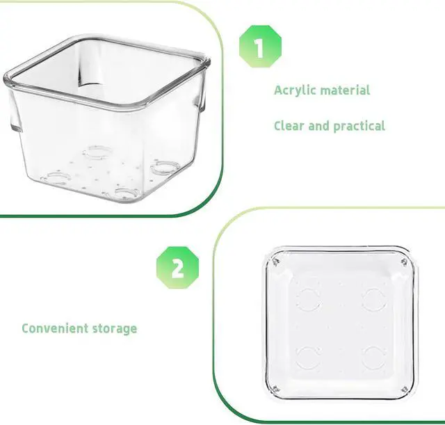 Alt view image 2 of 6 - 8 PCS Stackable Clear Drawer Organizers 3" x 3" x 2" Square Trays Small Makeup Vanity Storage Bins Clear Desk Drawer Organization Container Dividers for Office Bathroom Kitchen Utensil