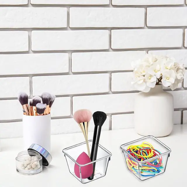 Alt view image 6 of 6 - 8 PCS Stackable Clear Drawer Organizers 3" x 3" x 2" Square Trays Small Makeup Vanity Storage Bins Clear Desk Drawer Organization Container Dividers for Office Bathroom Kitchen Utensil