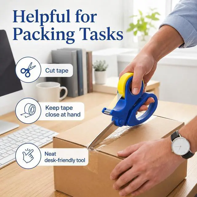 Alt view image 3 of 7 - 2-in-1 Scissors & Integrated Clear Sticky Tape Dispenser Cutter Desktop Tape Dispenser for Gift Wrapping, Multi-Purpose Scissor with Tape for Office, School, and Home Use (1Pcs)