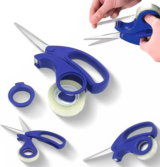 Alt view image 5 of 7 - 2-in-1 Scissors & Integrated Clear Sticky Tape Dispenser Cutter Desktop Tape Dispenser for Gift Wrapping, Multi-Purpose Scissor with Tape for Office, School, and Home Use (1Pcs)