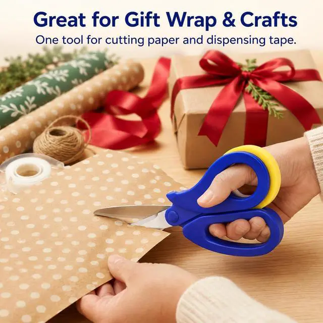 Alt view image 4 of 7 - 2-in-1 Scissors & Integrated Clear Sticky Tape Dispenser Cutter Desktop Tape Dispenser for Gift Wrapping, Multi-Purpose Scissor with Tape for Office, School, and Home Use (1Pcs)