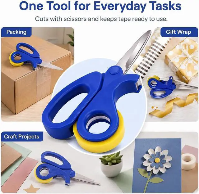 Alt view image 7 of 7 - 2-in-1 Scissors & Integrated Clear Sticky Tape Dispenser Cutter Desktop Tape Dispenser for Gift Wrapping, Multi-Purpose Scissor with Tape for Office, School, and Home Use (1Pcs)