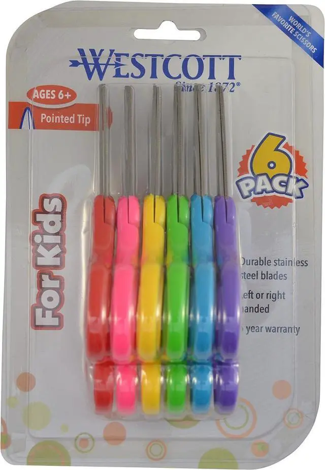 Main image of Westcott Right & Left-Handed Scissors For Kids - Back to School Essentials, Classroom Must Haves, Art Supplies - 5-Inch Pointed Safety Scissors - Assorted Colors - 6 Pack (16455)