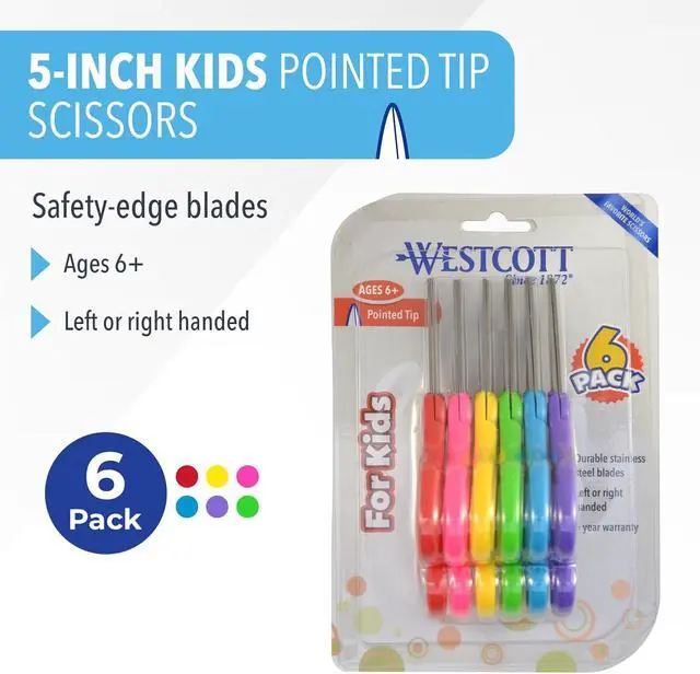 Alt view image 2 of 7 - Westcott Right & Left-Handed Scissors For Kids - Back to School Essentials, Classroom Must Haves, Art Supplies - 5-Inch Pointed Safety Scissors - Assorted Colors - 6 Pack (16455)