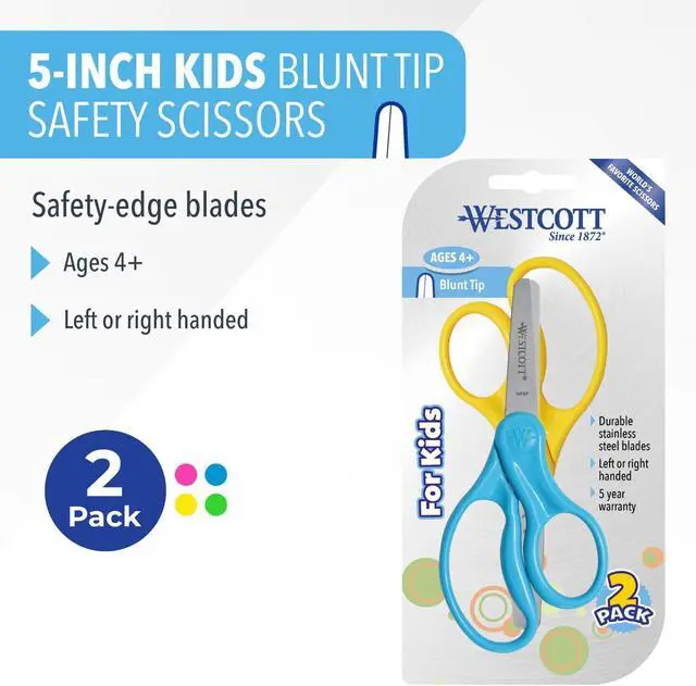 Alt view image 2 of 7 - Westcott 5" Hard Handle Kids Scissors, Blunt, Assorted Colors, 2-Pack