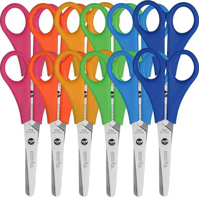 Main image of Scissors Bulk for Kids, EZZGOL 12 PACK 5 Safety Blunt Tip Student Scissors, 6 Assorted Colors Kid Craft Scissor for Cutting Regular Paper,Construction Paper,Cards