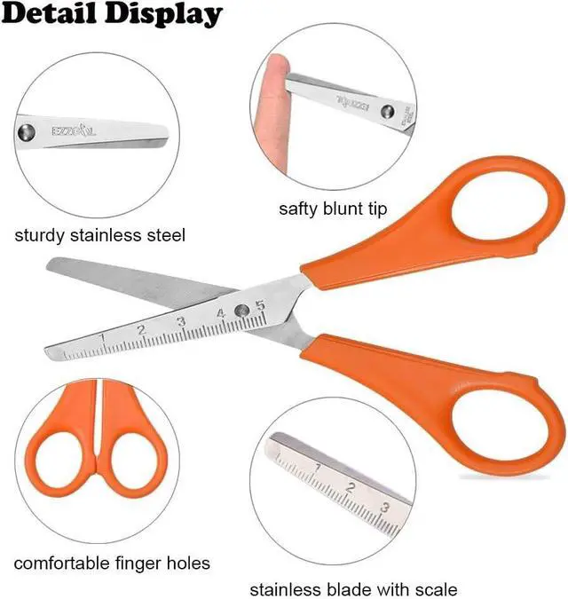Alt view image 3 of 6 - Scissors Bulk for Kids, EZZGOL 12 PACK 5 Safety Blunt Tip Student Scissors, 6 Assorted Colors Kid Craft Scissor for Cutting Regular Paper,Construction Paper,Cards