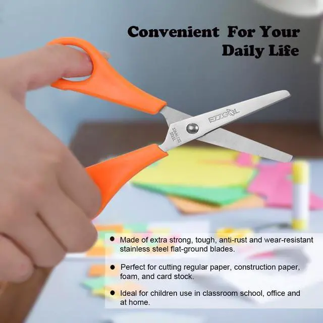Alt view image 4 of 6 - Scissors Bulk for Kids, EZZGOL 12 PACK 5 Safety Blunt Tip Student Scissors, 6 Assorted Colors Kid Craft Scissor for Cutting Regular Paper,Construction Paper,Cards