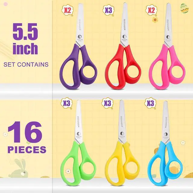 Alt view image 2 of 7 - BURVAGY 5.5" Kids Scissors Safety Child Small Scissors for School 16 Pack