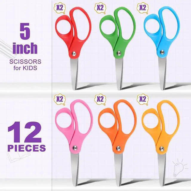Alt view image 2 of 7 - BURVAGY 12 Pack 5" Kids Scissors Safety Children Small Scissors for School