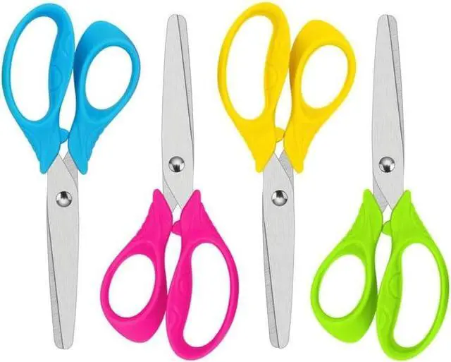 Main image of Left Handed Scissors for Kids, 5" Lefty Scissors with Comfort Grip Handles, Blunt Tip Safety, Stainless Steel Blades, Assorted, 4 Pack