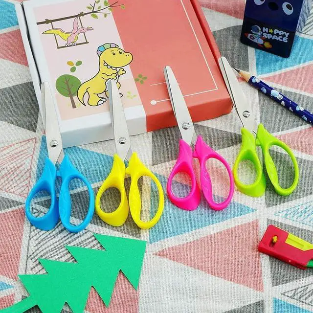 Alt view image 5 of 7 - Left Handed Scissors for Kids, 5" Lefty Scissors with Comfort Grip Handles, Blunt Tip Safety, Stainless Steel Blades, Assorted, 4 Pack
