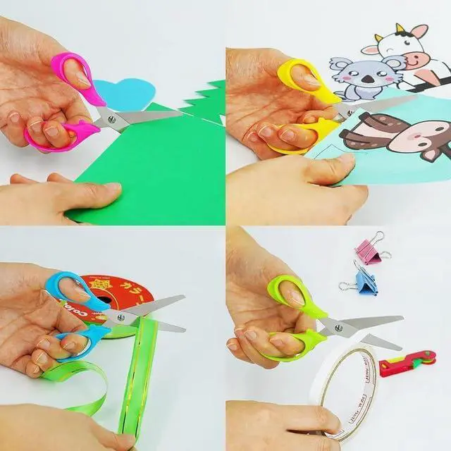 Alt view image 6 of 7 - Left Handed Scissors for Kids, 5" Lefty Scissors with Comfort Grip Handles, Blunt Tip Safety, Stainless Steel Blades, Assorted, 4 Pack