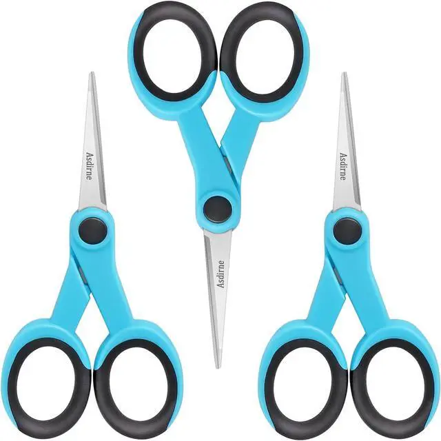 Main image of Asdirne 5 Detail Scissors, Embroidery Scissors with Sharp Stainless Steel Blade and Soft Handles, Great for Sewing, Craft, Office and School, 3 Pcs, Blue/Black