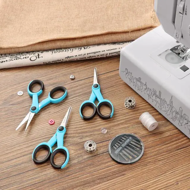 Alt view image 7 of 7 - Asdirne 5 Detail Scissors, Embroidery Scissors with Sharp Stainless Steel Blade and Soft Handles, Great for Sewing, Craft, Office and School, 3 Pcs, Blue/Black