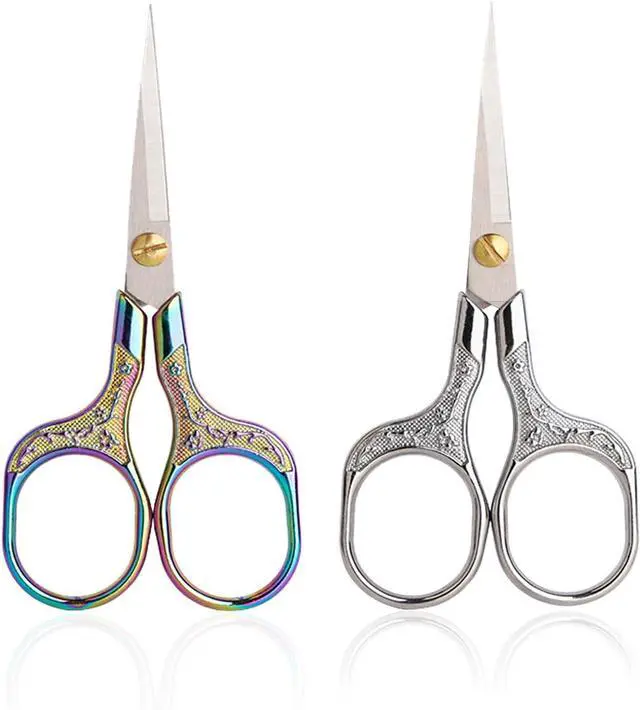 Main image of YVAOG Mini Folding Scissors, Safe Portable Travel Mini Scissors, Stainless Steel Retractable Small Scissors for Home Office, 2 Piece Set (Silver and colored titanium)