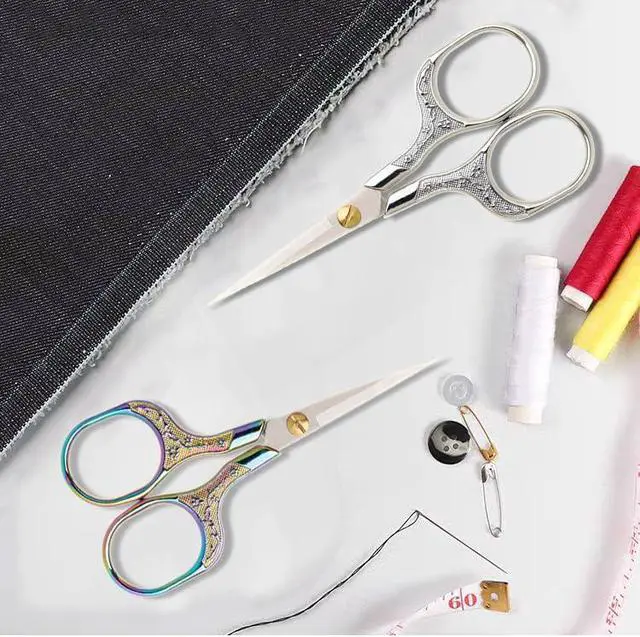 Alt view image 6 of 6 - YVAOG Mini Folding Scissors, Safe Portable Travel Mini Scissors, Stainless Steel Retractable Small Scissors for Home Office, 2 Piece Set (Silver and colored titanium)