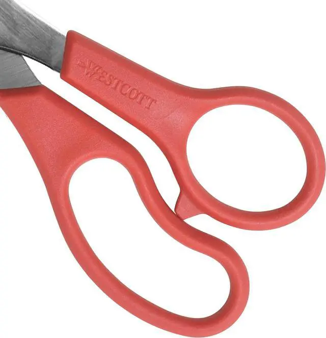 Alt view image 2 of 6 - Westcott 8" All Purpose Value Stainless Steel Straight Scissors, Red