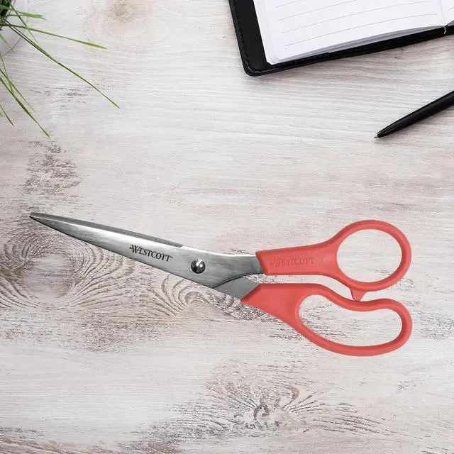 Alt view image 4 of 6 - Westcott 8" All Purpose Value Stainless Steel Straight Scissors, Red