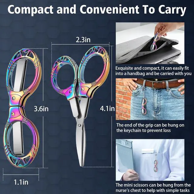 Alt view image 4 of 7 - NAHSHON 4 Pcs Folding Stainless Steel Portable Mini Travel Badge Scissors