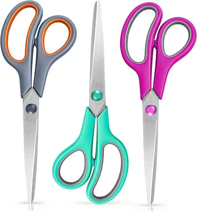 Main image of Scissors 8.5 Inch scissors all purpose for Office, Home, Sewing,and Crafts,Soft Comfort-Grip Right/Left Hand 3-Pack, Multicolor