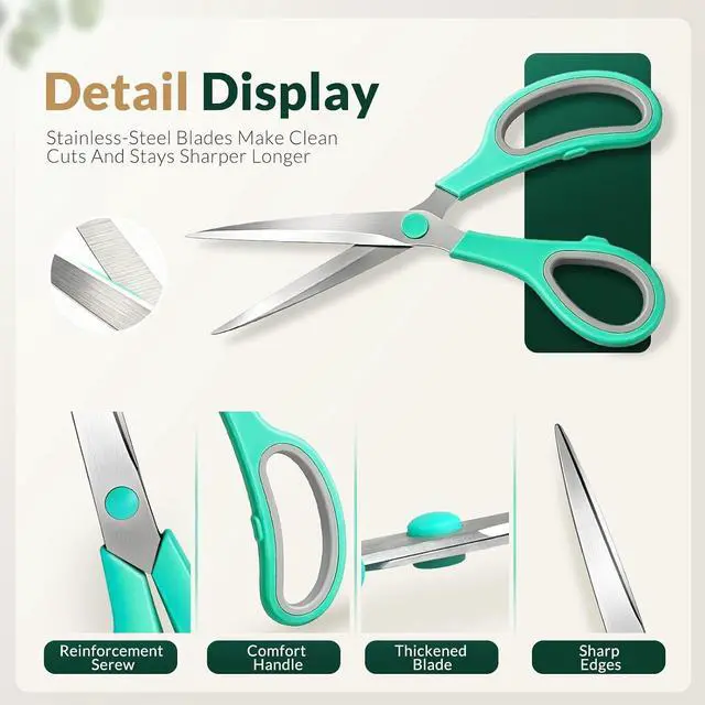 Alt view image 3 of 7 - Scissors 8.5 Inch scissors all purpose for Office, Home, Sewing,and Crafts,Soft Comfort-Grip Right/Left Hand 3-Pack, Multicolor