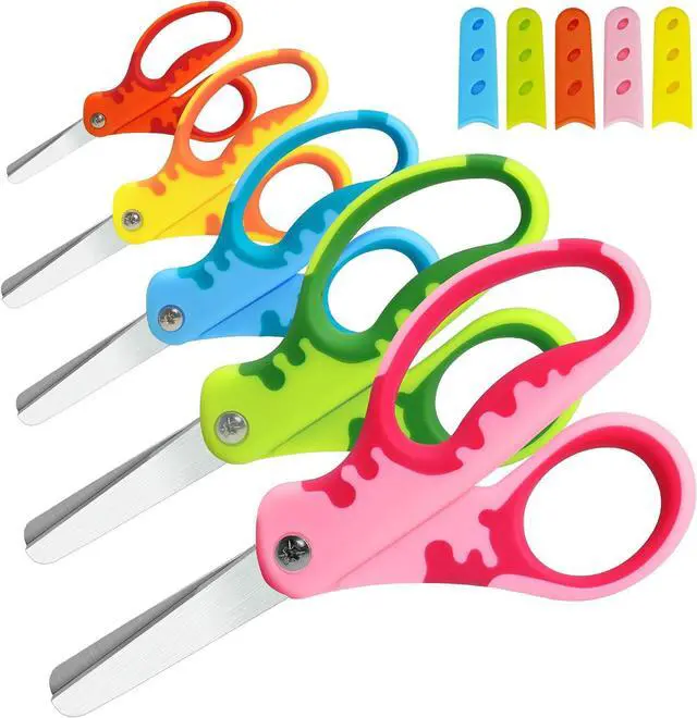 Main image of Kids Scissors,5" Toddler Scissors with Cover,Student Blunt Tip Scissors with Comfort Grip,Safety for School Craft Cutting Paper(5 Pack)
