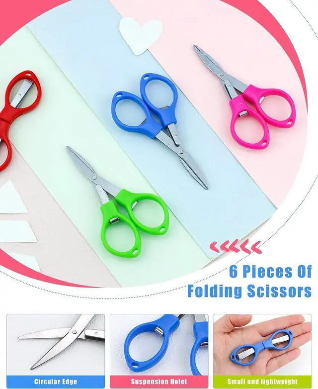 Alt view image 3 of 7 - 6 Pcs Folding Scissors, Small Stainless Steel Foldable Scissors, Portable Mini Travel Scissors for Home Travel School Office